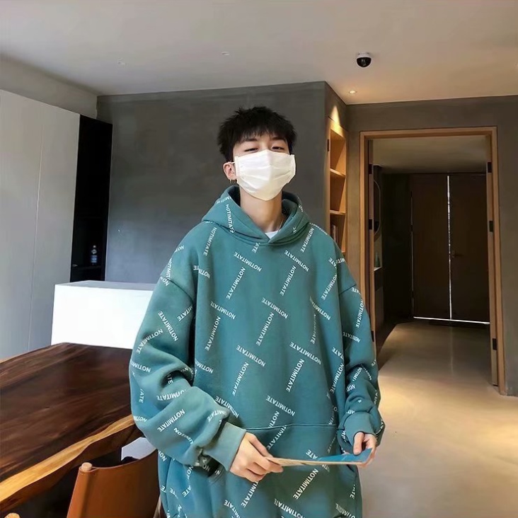 Áo Hoodie Dáng Rộng In Họa Tiết Đơn Giản Thời Trang Hong Kong Cho Nam
