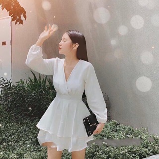 Jumpsuit trắng tay dài sang chảnh (kèm hình thật)
