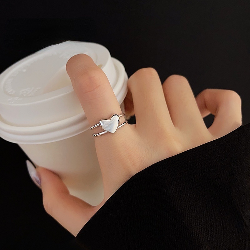Nhẫn mở có thể điều chỉnh bằng kim loại hình trái tim thời trang cho nữ JP5