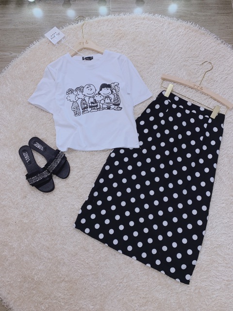 Set áo cotton chân váy bi