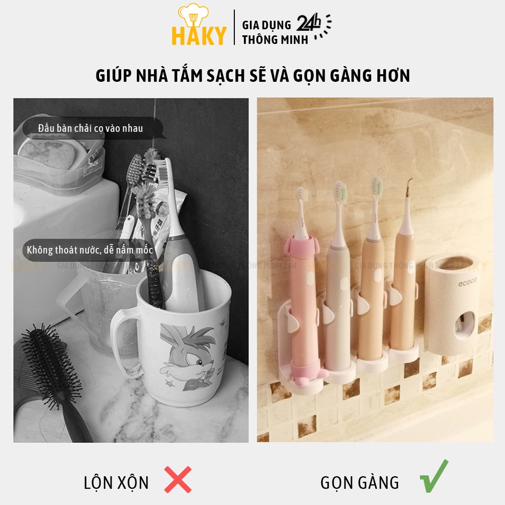 Giá đỡ bàn chải đánh răng điện gắn tường HAKY023, thiết kế độc đáo tiện lợi, phù hợp với 98% các loại bàn chải