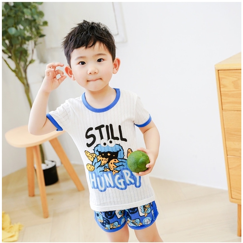 Bộ hè cotton pha tay hoạt hình bé trai bé gái 1874 - Little Maven Official Store