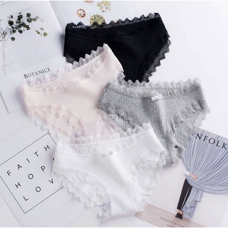 Quần lót cotton sợi tre kháng khuẩn cao cấp viền ren sexy đáng yêu QL17