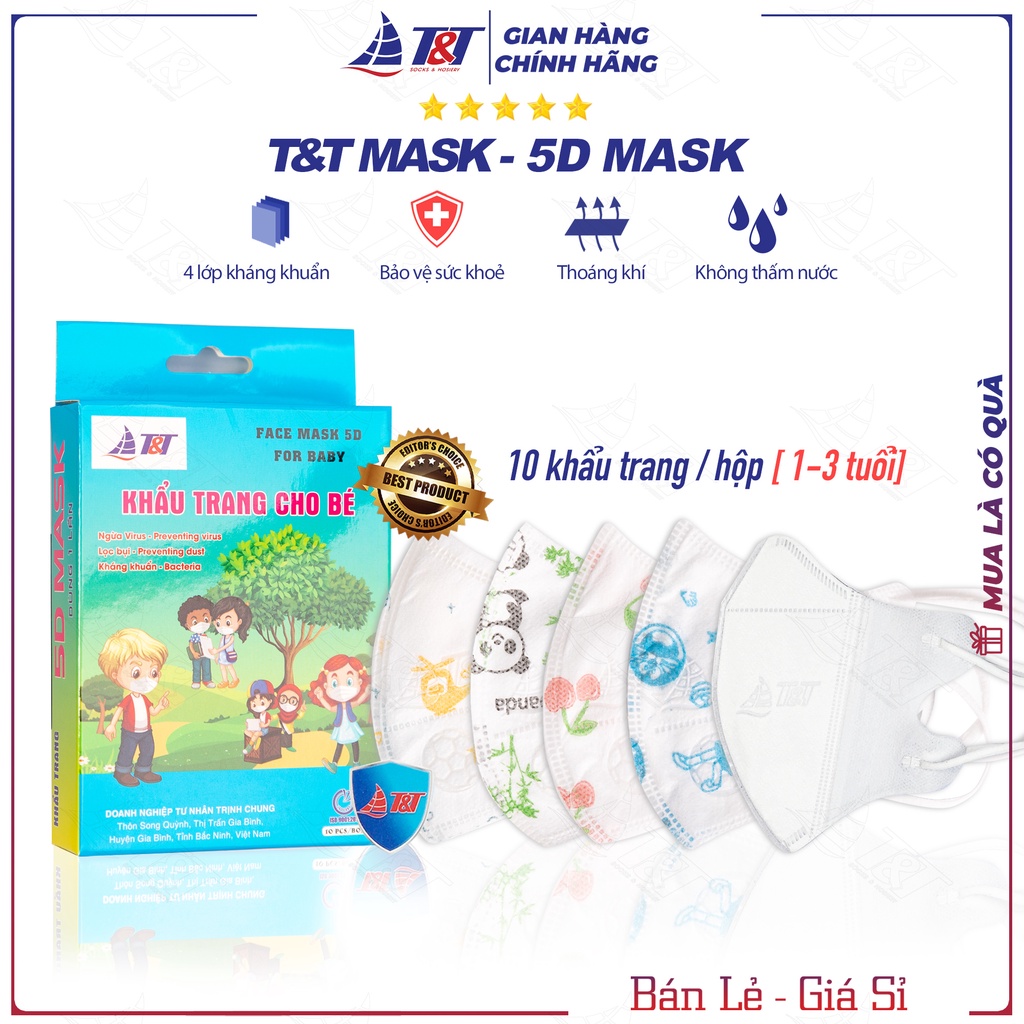 50 Chiếc Khẩu trang y tế em bé 5D TT MASK vải không dệt SMS Plus 3+ kháng khuẩn - Chính hãng DNTN Trịnh Chung