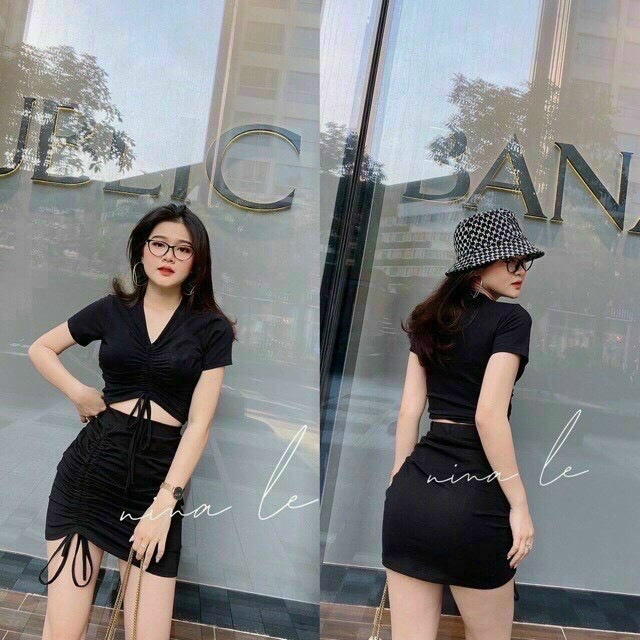 Sét bộ áo croptop rút dây giữa phối chân váy body rút dây bên cực xinh , chất thun bozip mềm mịn