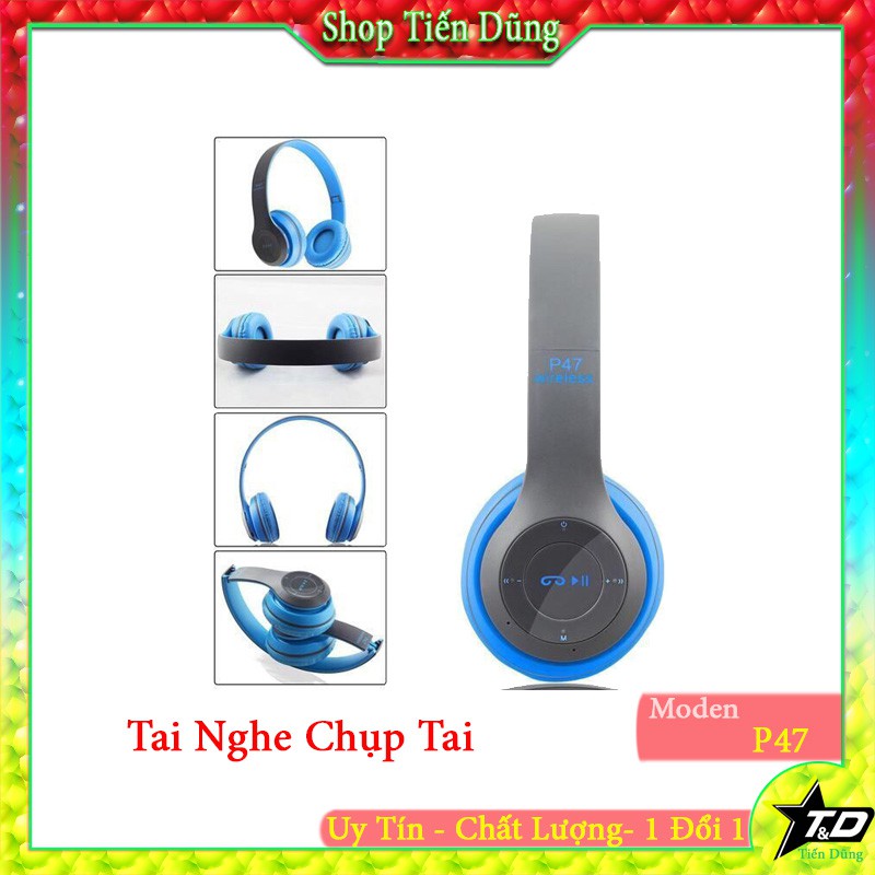 Tai nghe chụp tai P47 hỗ trợ bluetooth V4.0 có cổng cắm 3.5 thẻ nhớ TF điều chỉnh âm lượng nhận cuộc gọi đến