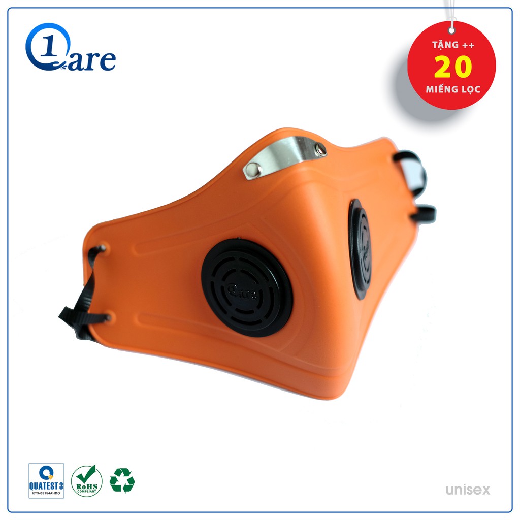 Khẩu trang nhựa đa năng 1Care Pro lọc bụi mịn PM5.0, kháng nước chống nắng 100%. Khẩu trang nhựa màu cam nổi bật | BigBuy360 - bigbuy360.vn