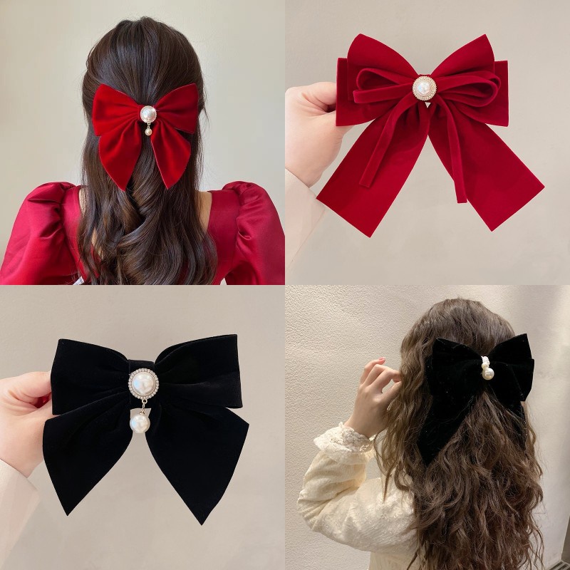 Kẹp Tóc Hình Nơ Ruy Băng Màu Đen Phong Cách Hàn Quốc Cho Nữ