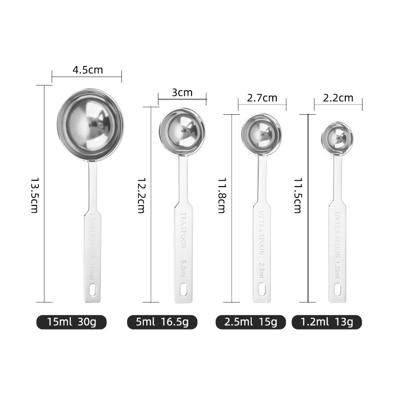 Bộ 4 muỗng đong inox - Muỗng đong nguyên liệu - Cân đong đồ làm bánh Inox ⚖ GBME006