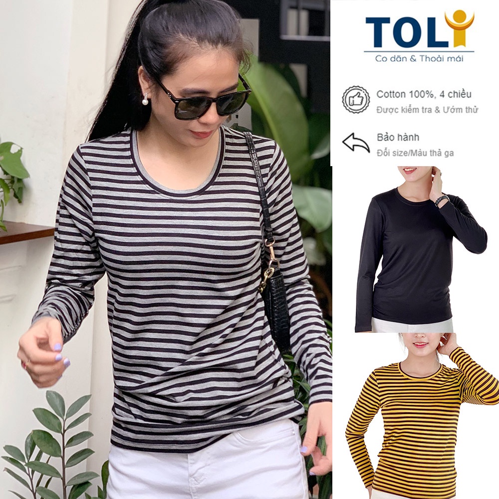 Áo thun nữ tay dài cổ tròn TOLI, chất cotton 4 chiều mềm mịn, co dãn, form suông cơ bản [NHIỀU MÀU]