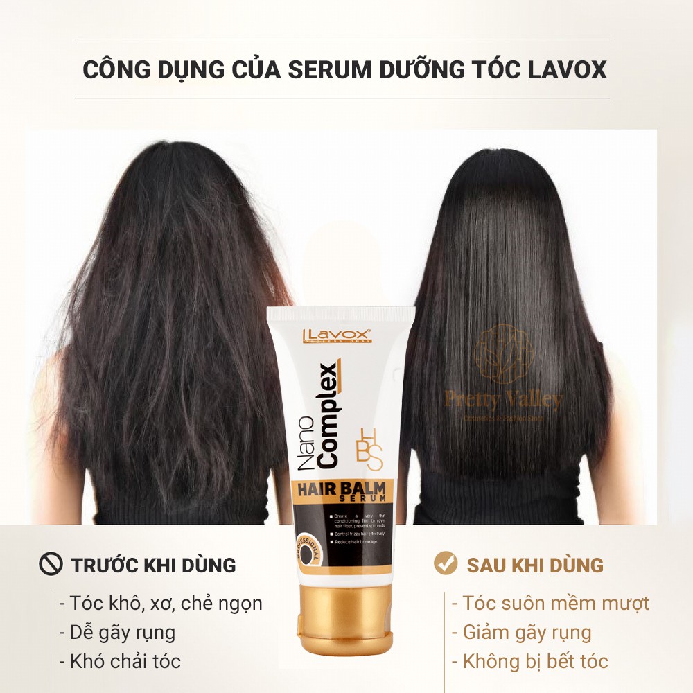 Serum dưỡng tóc Lavox 60ml phục hồi tóc hư tổn ngăn ngừa tóc chẻ ngọn giảm gãy rụng tối ưu - Pretty Valley Store