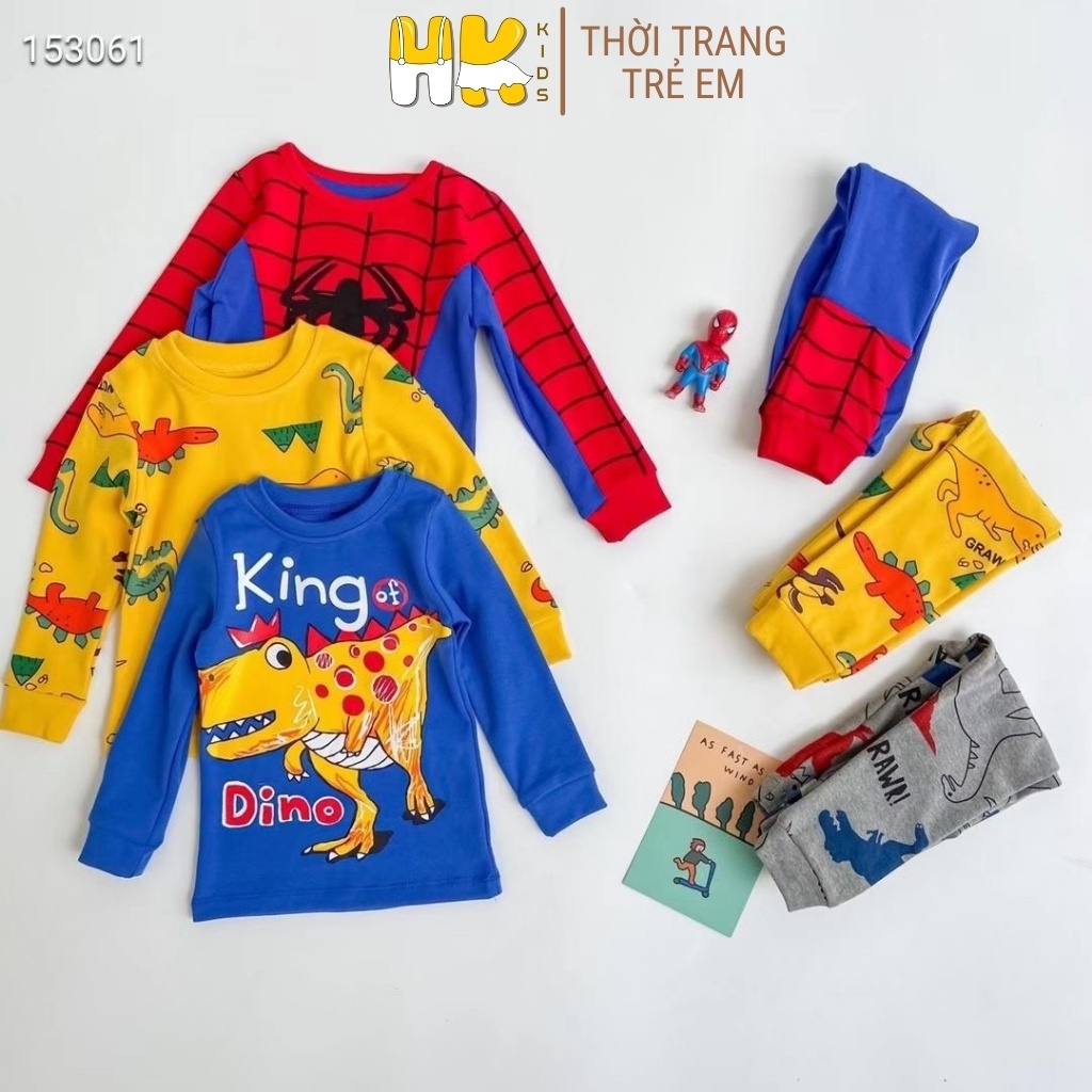 Bộ dài tay cho bé trai HK KIDS, chất COTTON dày dặn co giãn, giữ ấm giữ nhiệt tốt cho bé từ 2 đến 10 tuổi