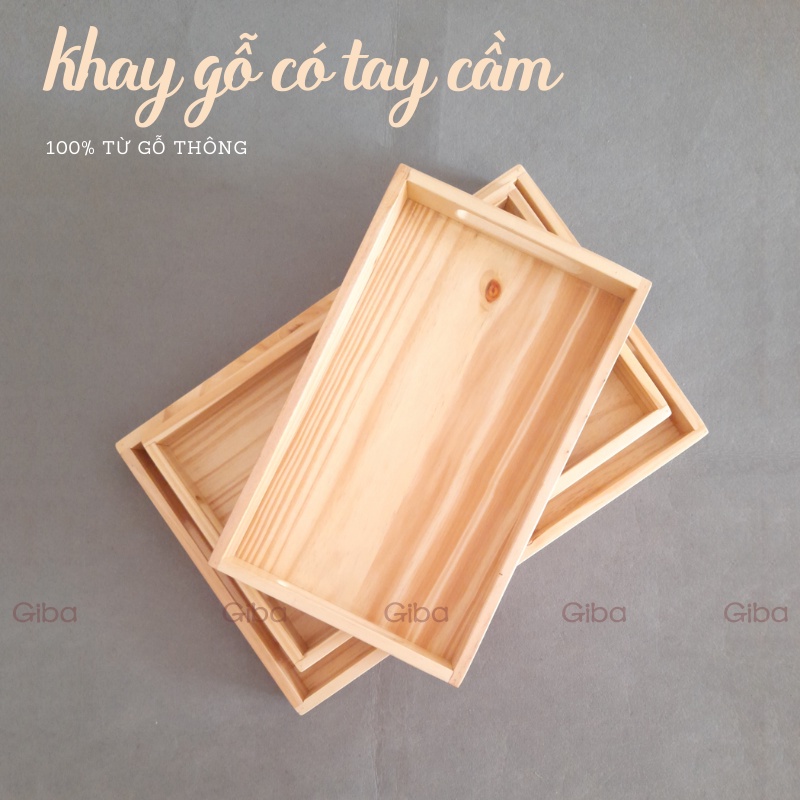 KHAY GỖ CÓ TAY CẦM ĐỰNG ĐÔ ĂN, KHAY GỖ DECOR CHỤP ẢNH ĐỒ ĂN TRANG TRÍ - GIBA