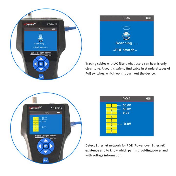 Máy test mạng noyafa NF8601S Test RJ45, RJ11, BNC, POE