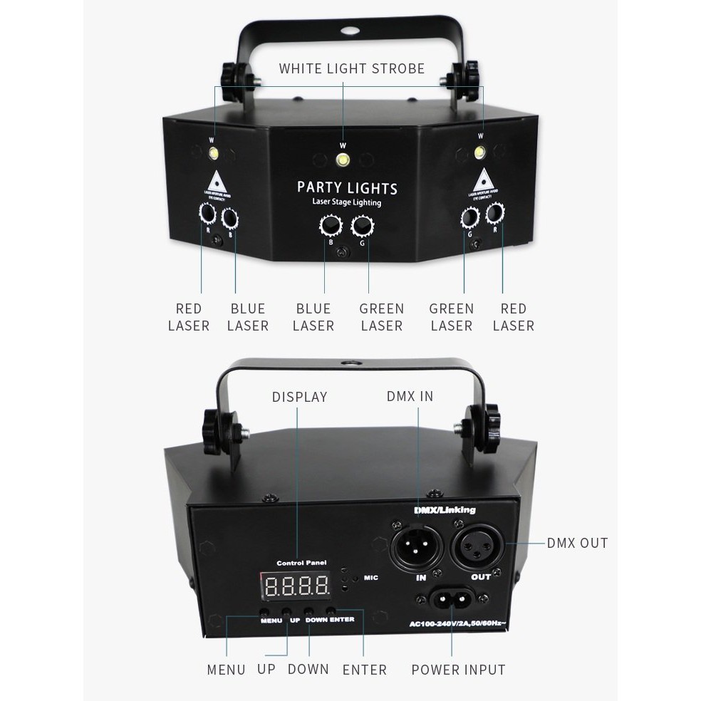 Đèn Laser 9 Mắt cao cấp cảm biến âm thanh - Đèn Sân Khấu, Quán Karaoke, Quán Bar, Club,...