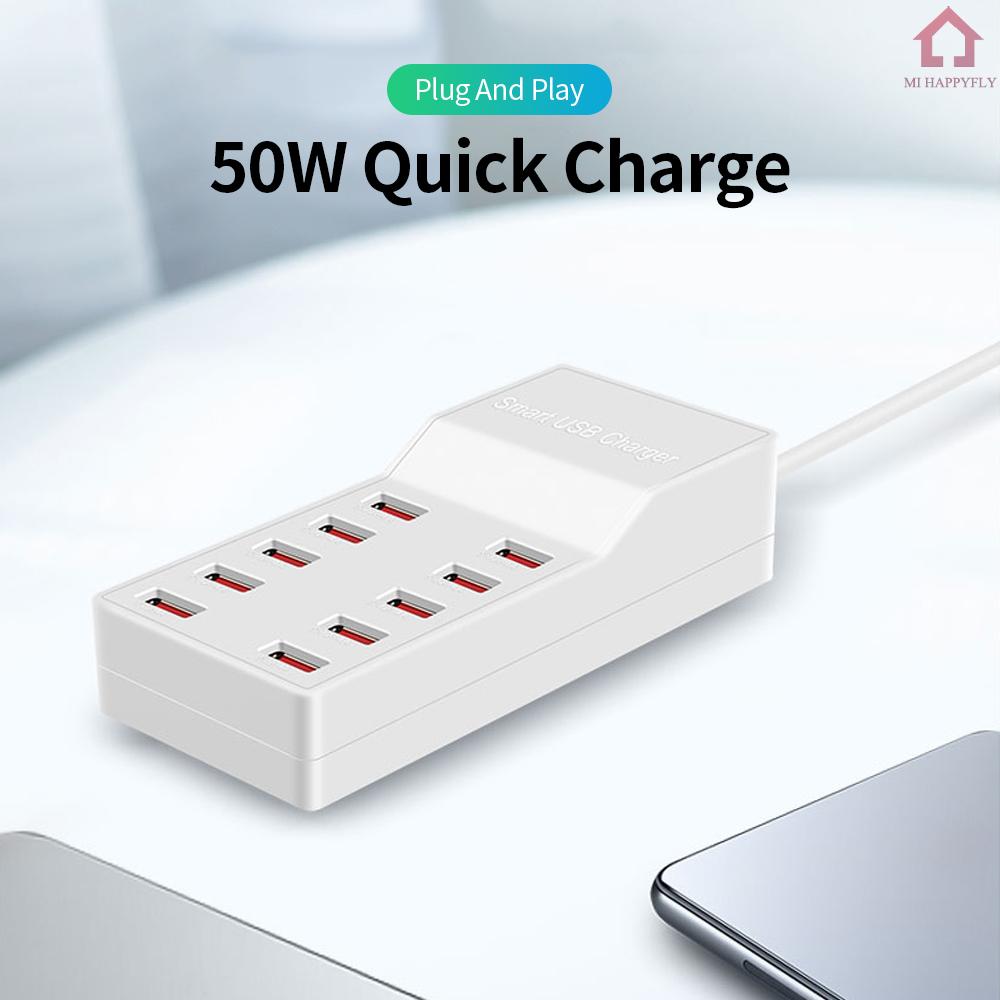 Củ Sạc Nhanh Mi Wlx-t8 10 Cổng Usb 50w Cho Điện Thoại / Máy Tính Bảng Phích Cắm Eu