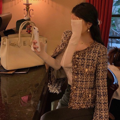 Áo dạ cúc vàng cổ tròn áo dạ tweed sang chảnh A123