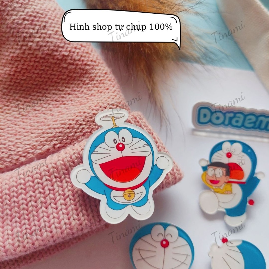 Sticker Doraemon cute pin cài áo phụ kiện trang trí túi xách balo nhựa trong Acrylic dễ thương