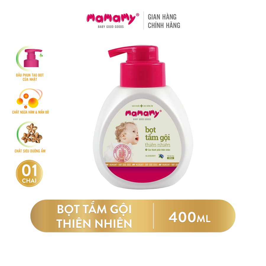 Sữa tắm cho bé, bọt tắm gội thiên nhiên Mamamy dùng kèm bọt biển tắm đa