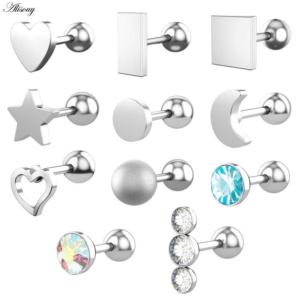 Alisouy Set 2 Khuyên Tai Thép Không Gỉ Đính Đá Thời Trang Cho Nam Nữ