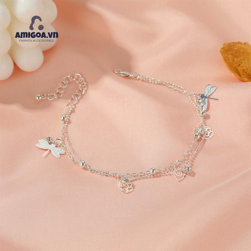 ✨✨Lắc Chân Hai Lớp Hình Hoa Hồng Chuồn Chuồn Thời Trang Mùa Hè Cho Nữ