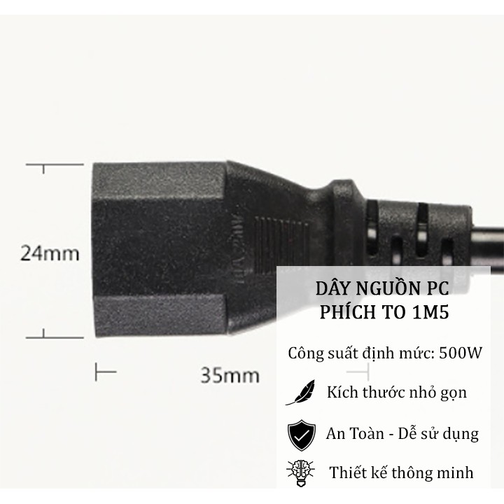 Dây nguồn máy tính bàn PC văn phòng nồi cơm điện 2 chấu 1,5m