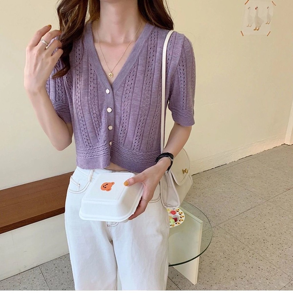 Áo Cardigan Dệt Kim Dáng Ngắn Phong Cách Thời Trang Pháp Cho Nữ