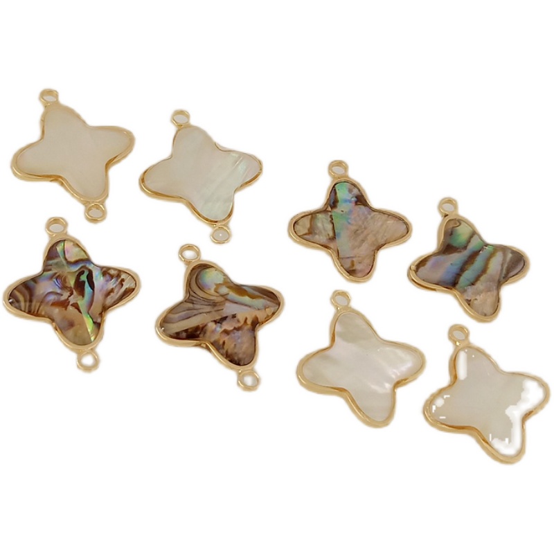 Mặt Dây Chuyền Hình Cỏ Bốn Lá Màu Vàng Đồng 14K DIY