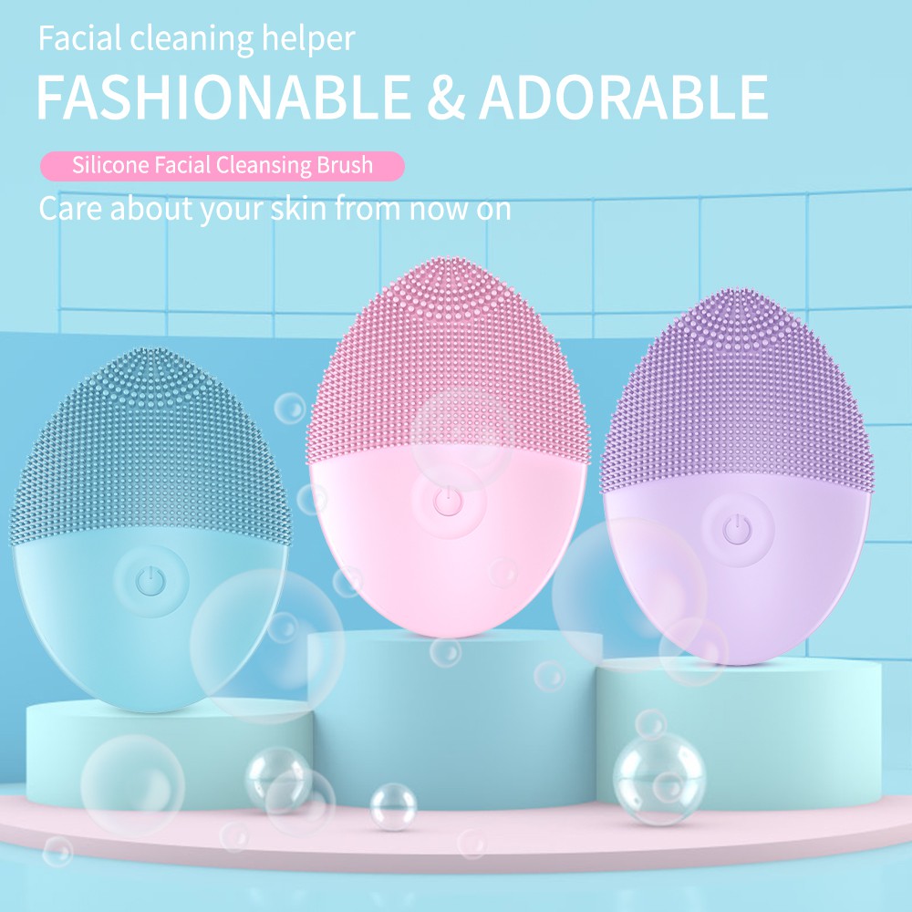 Bàn chải rung massage rửa mặt chạy điện chống lão hoá bằng silicone cao cấp cho nữ