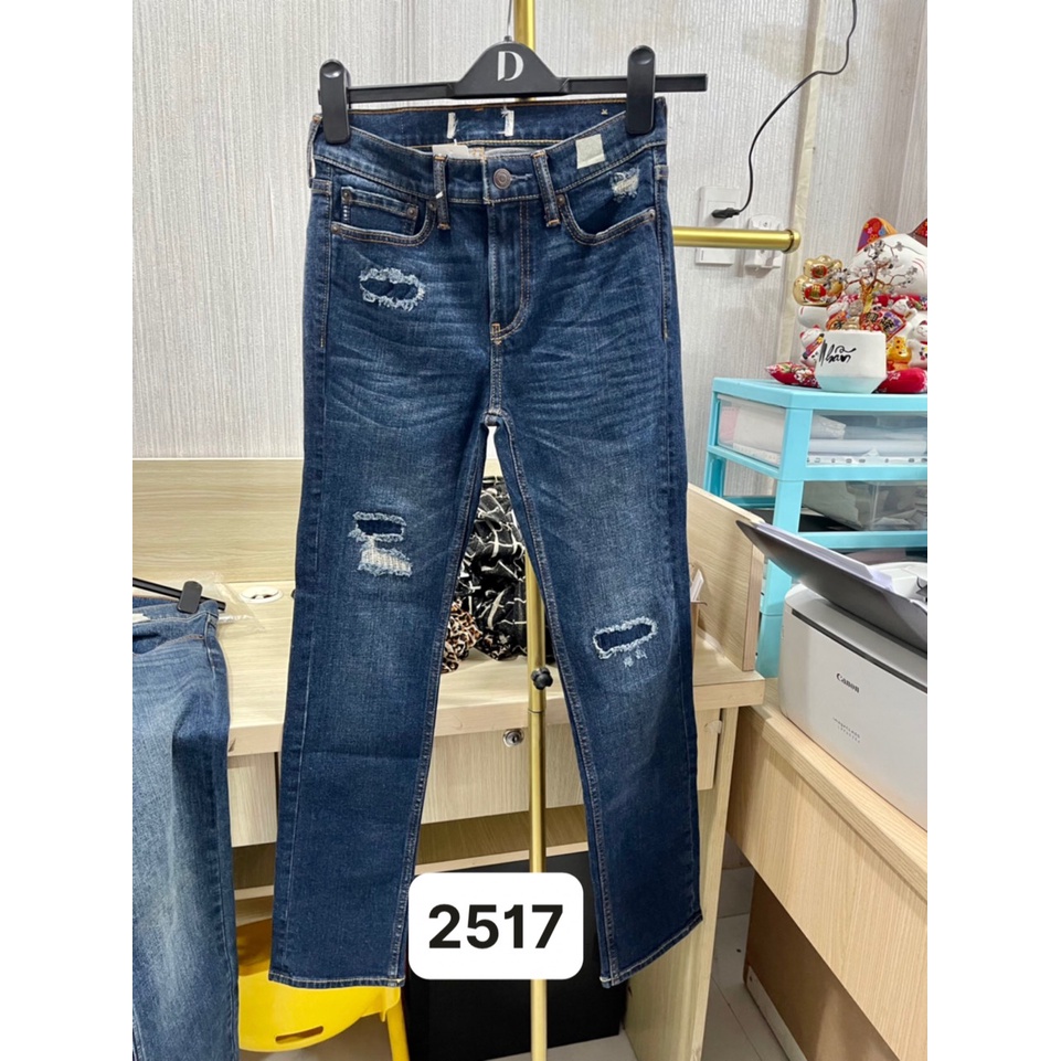 Quần Jeans Nam AERO Xanh Trung Co Giãn Nhẹ Rách Gối - 2517