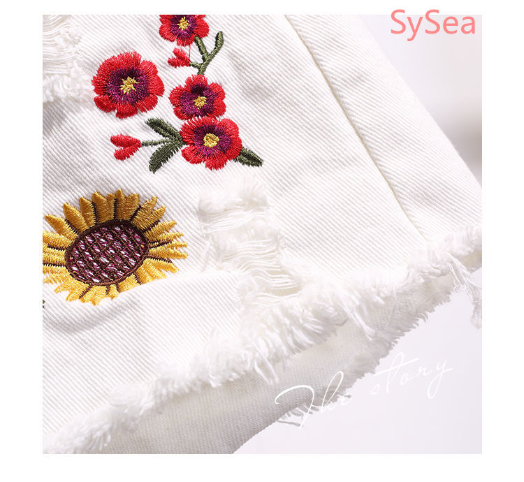 Quần Short Denim Lưng Cao Hoạ Tiết Thêu Có Size Lớn