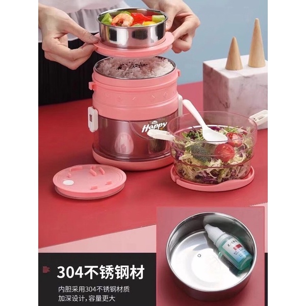 Cặp lồng Đựng Cơm Lõi Inox, Hộp Đựng Cơm Lõi Inox 3 Chống Tràn Đổ Giữ Nhiệt