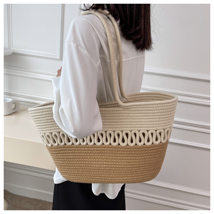 IELGY Túi Đeo Vai Bằng Rơm Đan Phối Sợi cotton Cỡ Lớn Thời Trang Cho Nữ