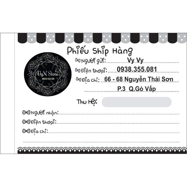 5 cuốn phiếu ship in thông tin + phí thiết kế (1q 100trang)