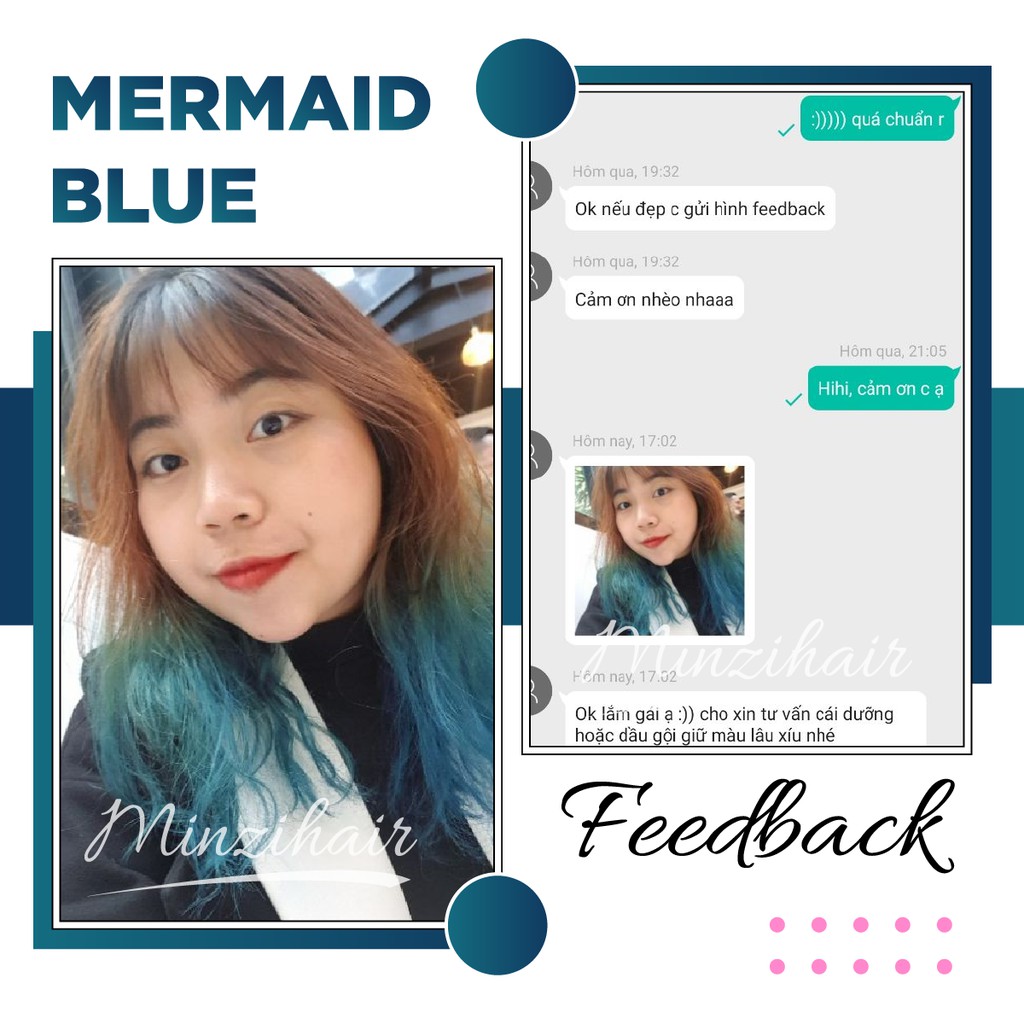 Thuốc Nhuộm Tóc Xanh Tiên Cá (Mermaid Blue) | Cần Tẩy Tóc Nâng Tone - Minzihair