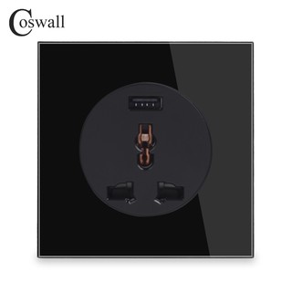 Ổ cắm điện uk/uk gắn tường mặt kính pha lê 13a 3 lỗ cắm usb