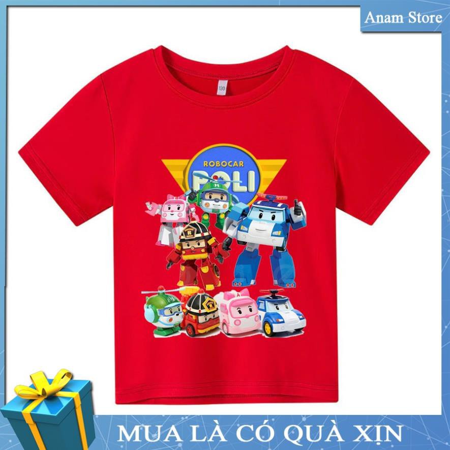 Áo thun trẻ em Robocar Poli Anam Store, Tặng kèm nón kết, Anam Store