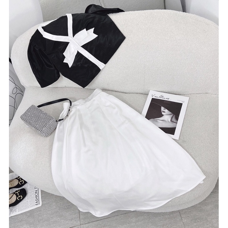 Sét Áo Đen Váy Trắng Dáng Dài JARI-CLOTHES Xoè Đi Chơi Cho Bạn Gái Bigsize Dễ Thương