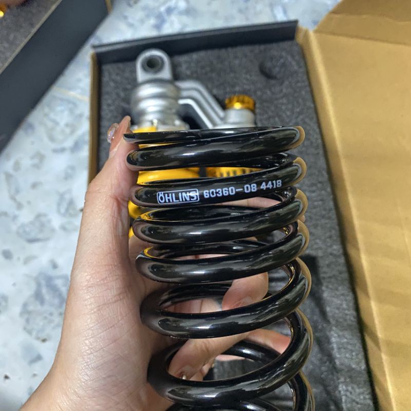 Phuộc nhún sau OHLINS bình dầu TĂNG CHỈNH THIỆT cho các xe AB  Novo 4 5 6 Impulse NVX PCX Dylan ...