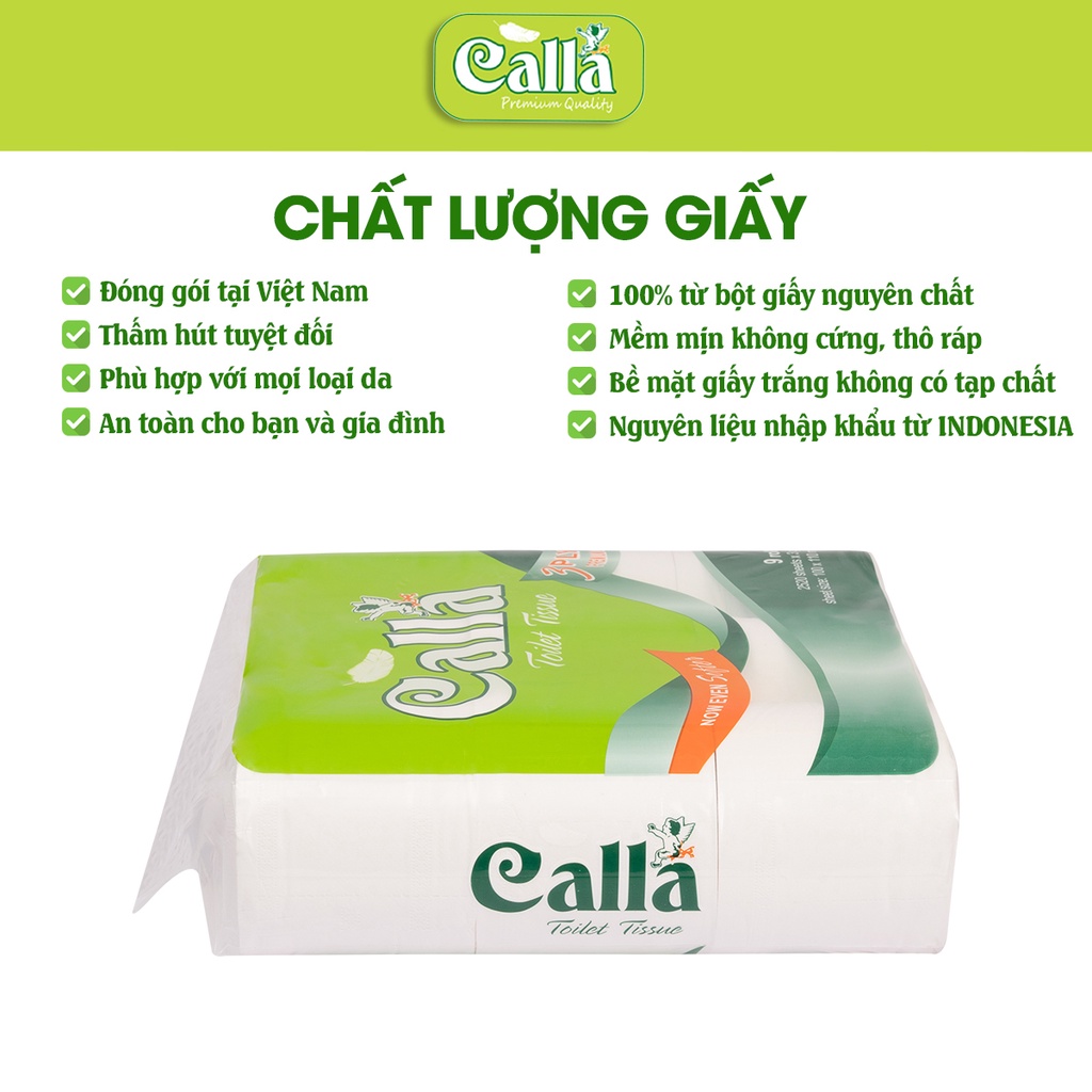 Giấy vệ sinh Calla 3 lớp x 9 cuộn xanh tan trong nước, mềm dai, mịn dịu nhẹ cho da