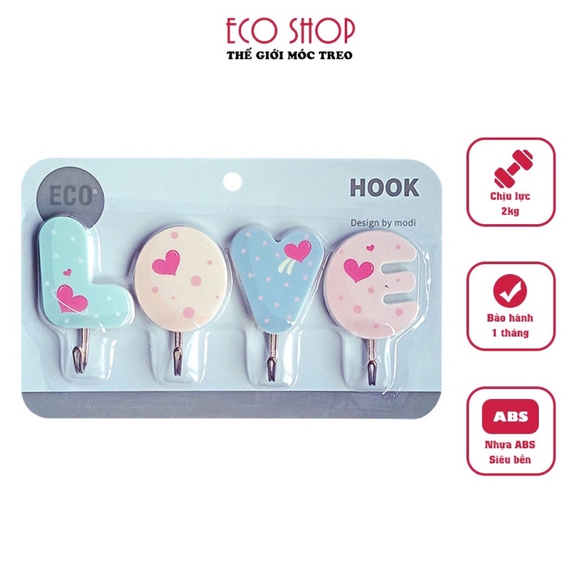 Vỉ 4 Móc dính chữ LOVE dính tường