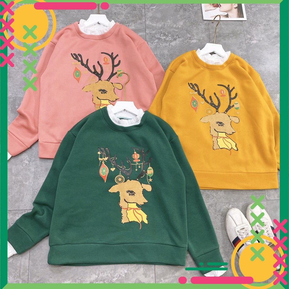 Áo Thun Nỉ 🍁 HÀNG CAO CẤP 🍁 Áo Thun Nỉ Tuần Lộc Cổ Phối Bèo Xinh Xắn - Đep - Trẻ Trung - Nặng Động | BigBuy360 - bigbuy360.vn