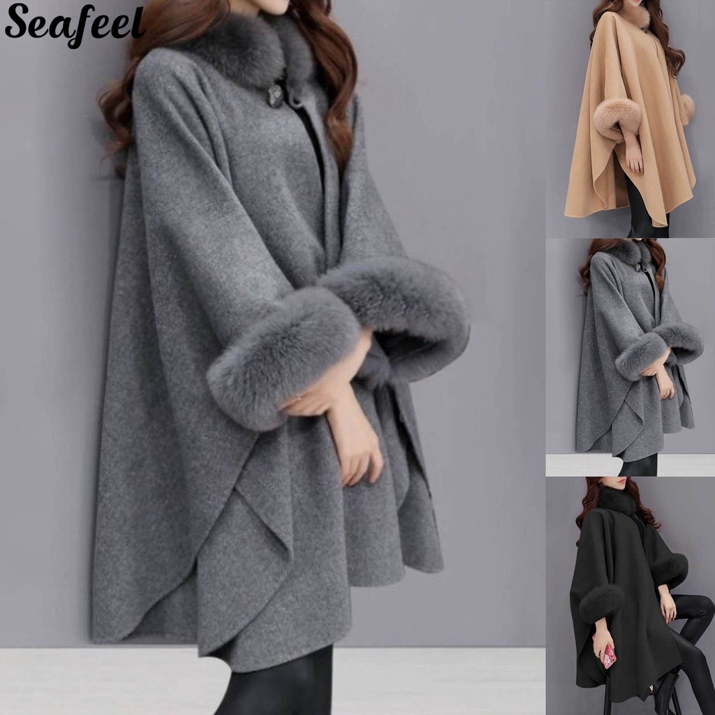 Áo choàng Poncho dáng dài chất liệu dày dặn giữ ấm thời trang cho nữ
 | BigBuy360 - bigbuy360.vn