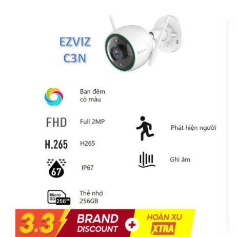 amera EZVIZ C3N CS-CV310 thông minh ghi hình màu ban đêm, tích hợp AI phát hiện người - Kèm thẻ nhớ 32GB/64GB | BigBuy360 - bigbuy360.vn