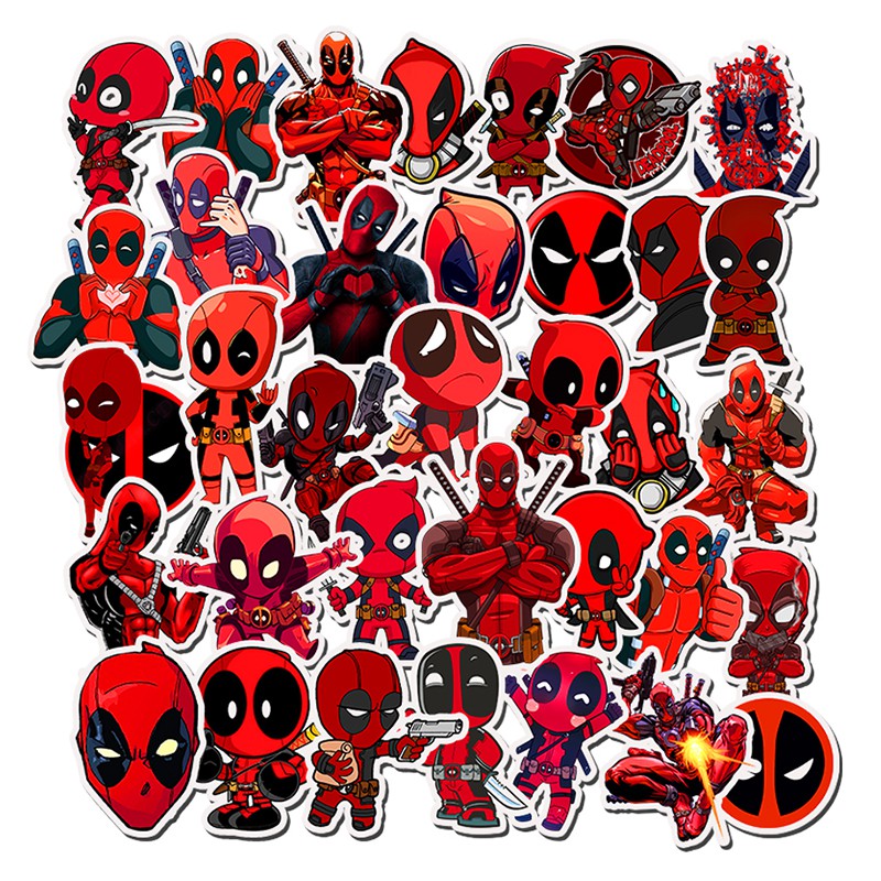 Set 35 miếng dán hình phim Deadpool chống thấm nước trang trí vali / đàn/ laptop/ điện thoại