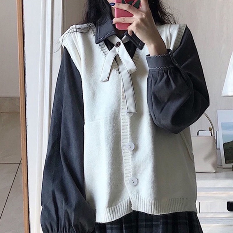 Set váy áo gile dành cho nữ phong cách vintage hàn quốc 41