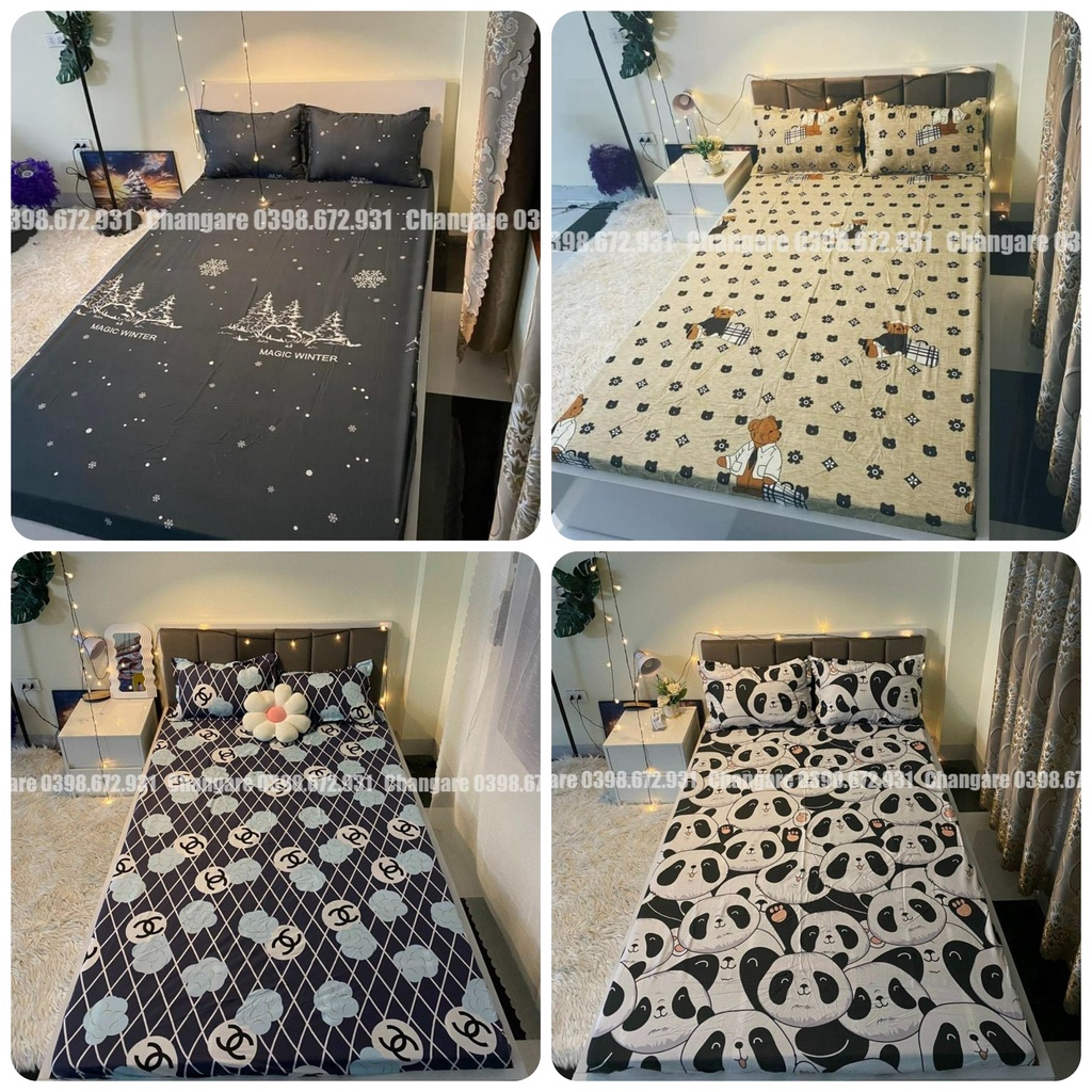 Bộ ga gối cottong poly gấu vương miện mẫu mới năm 2021 đủ kích thước m6 m8 2m