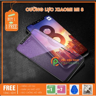 cường lực mi 8 full màn viền đen - kính cường lực xiaomi mi 8 độ cứng 9h ( tặng miếng lấy bụi, khăn lau, keo viền )