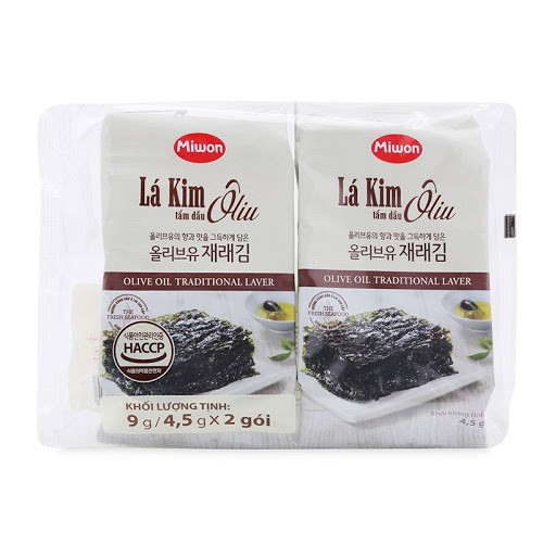 Lá kim tẩm dầu Oliu Miwon Lốc 2 gói 4.5g dùng ăn liền hoặc cuốn với cơm