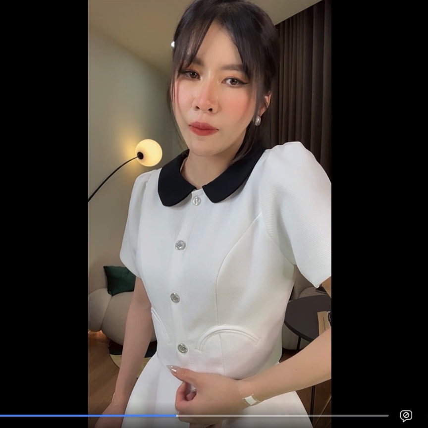 LILAC- Set váy trắng cổ đen QCCC Hàng Loan Lâm